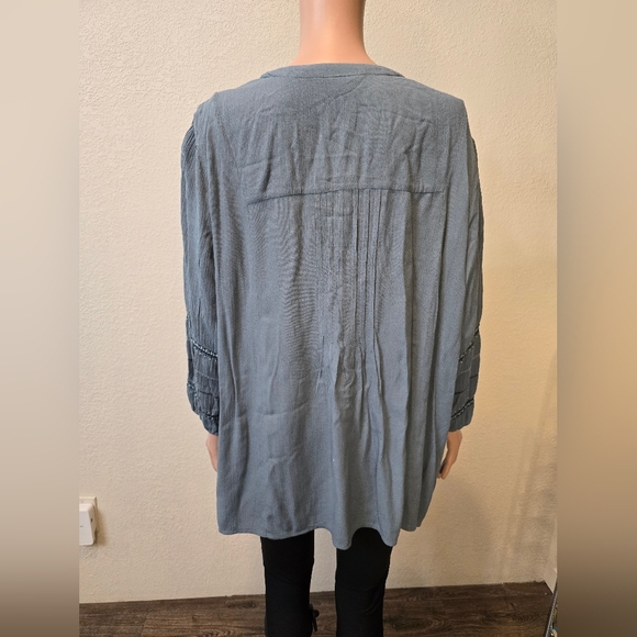 J. JILL Top Womens Lp Pintuck Crinkle Peasant Blouse Blue Balloon Sleeve… - Picture 7 of 9